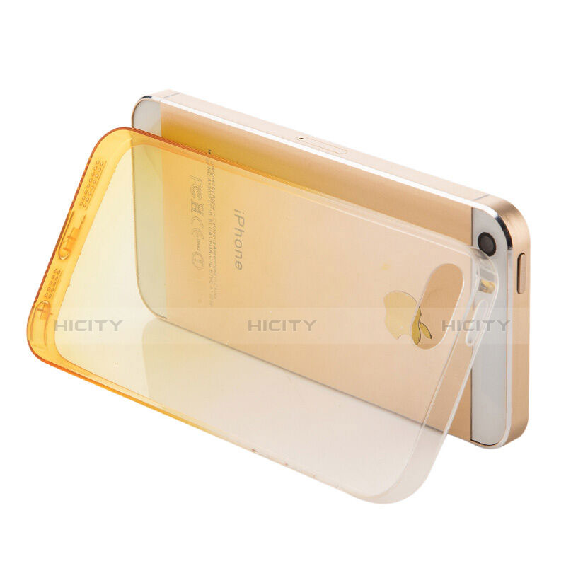 Custodia Silicone Trasparente Ultra Sottile Morbida Sfumato per Apple iPhone 5S Giallo