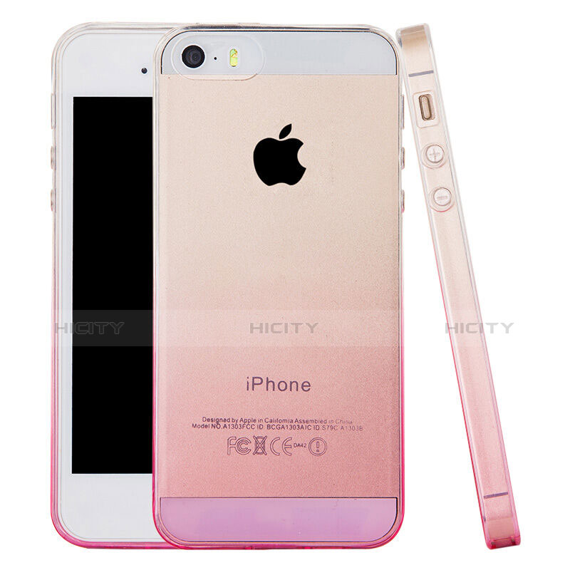 Custodia Silicone Trasparente Ultra Sottile Morbida Sfumato per Apple iPhone 5S Rosa