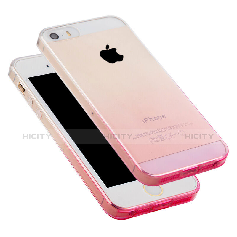 Custodia Silicone Trasparente Ultra Sottile Morbida Sfumato per Apple iPhone 5S Rosa