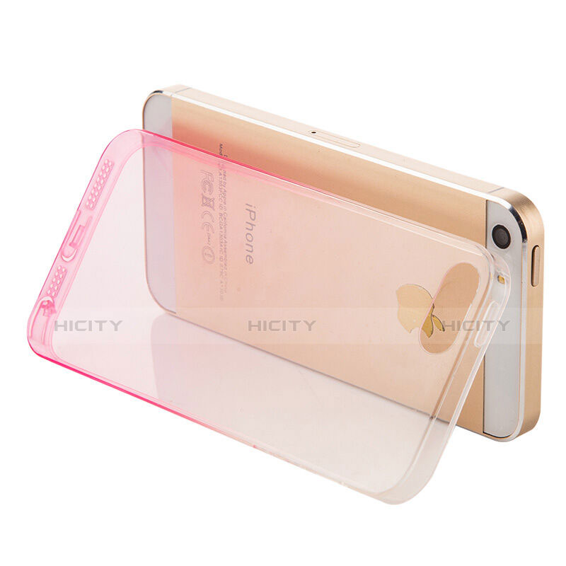 Custodia Silicone Trasparente Ultra Sottile Morbida Sfumato per Apple iPhone 5S Rosa