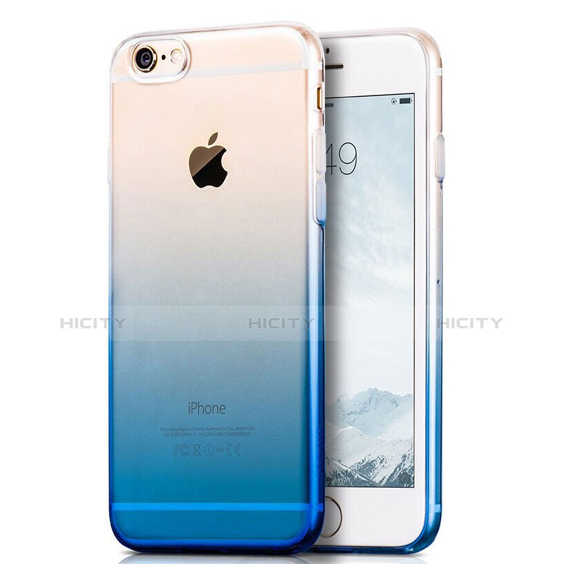 Custodia Silicone Trasparente Ultra Sottile Morbida Sfumato Z01 per Apple iPhone 6 Plus Blu