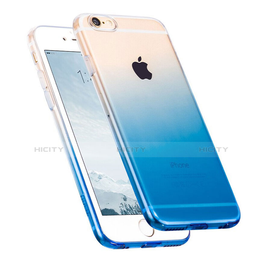 Custodia Silicone Trasparente Ultra Sottile Morbida Sfumato Z01 per Apple iPhone 6 Plus Blu