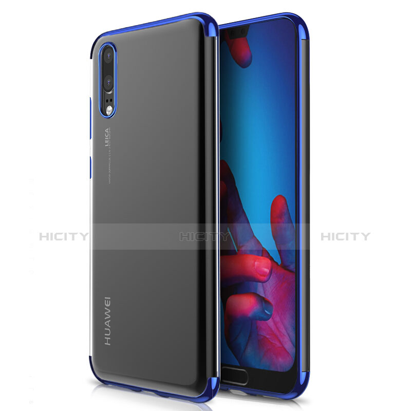 Custodia Silicone Trasparente Ultra Sottile Morbida T02 per Huawei P20 Blu