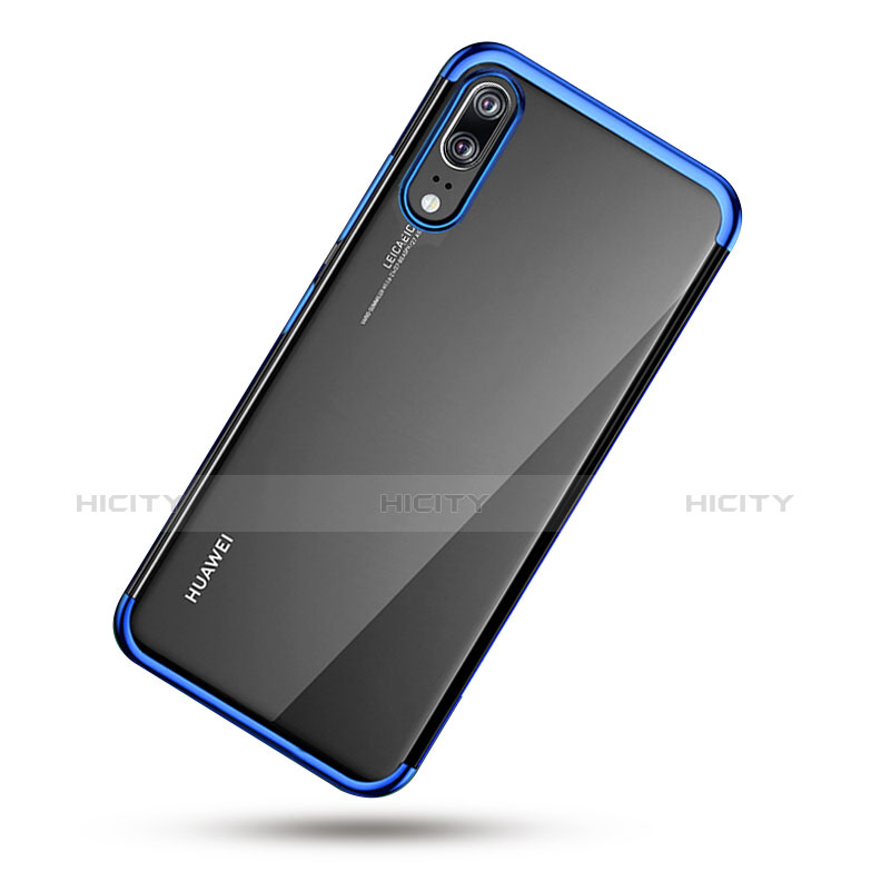 Custodia Silicone Trasparente Ultra Sottile Morbida T02 per Huawei P20 Blu