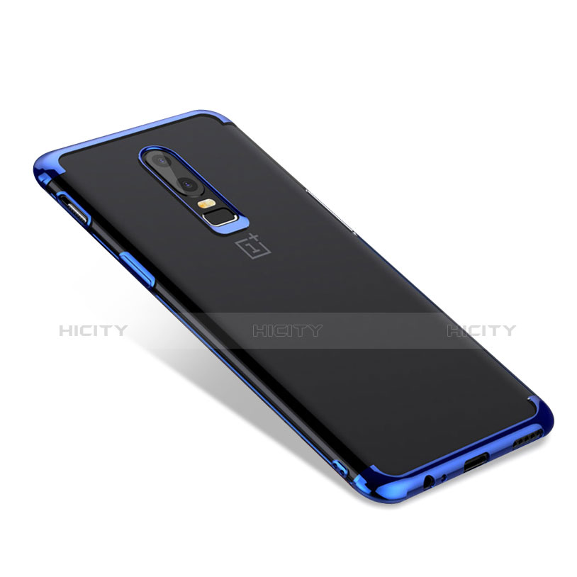 Custodia Silicone Trasparente Ultra Sottile Morbida T02 per OnePlus 6 Blu