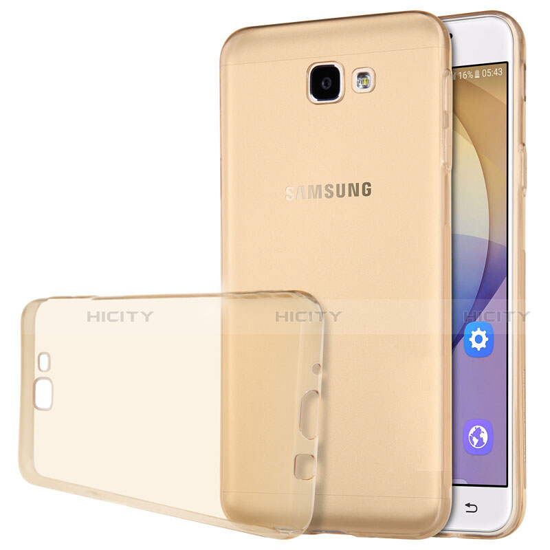 Custodia Silicone Trasparente Ultra Sottile Morbida T02 per Samsung Galaxy J7 Prime Oro