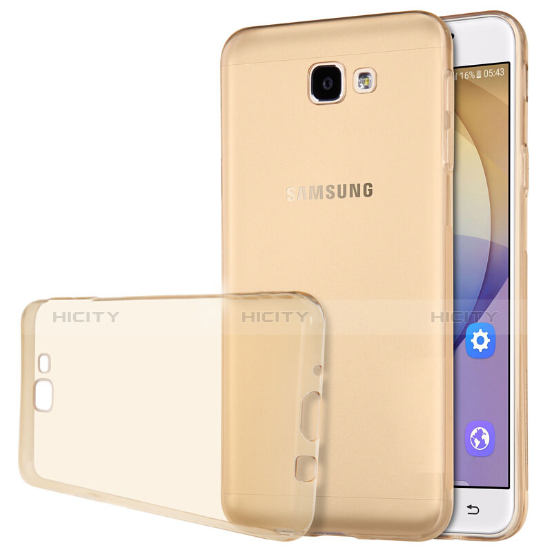 Custodia Silicone Trasparente Ultra Sottile Morbida T02 per Samsung Galaxy On7 (2016) G6100 Oro