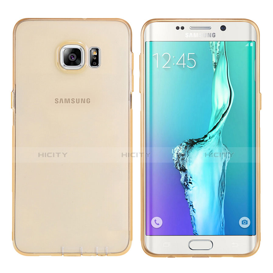 Custodia Silicone Trasparente Ultra Sottile Morbida T04 per Samsung Galaxy S6 Edge+ Plus SM-G928F Oro