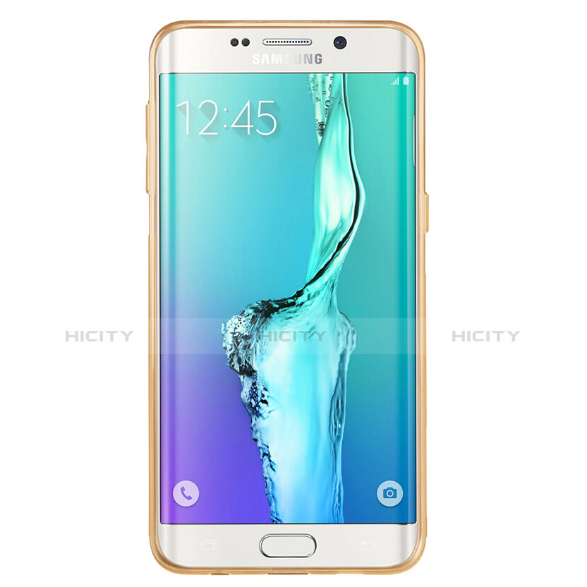 Custodia Silicone Trasparente Ultra Sottile Morbida T04 per Samsung Galaxy S6 Edge+ Plus SM-G928F Oro