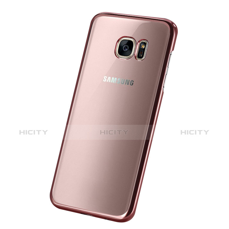 Custodia Silicone Trasparente Ultra Sottile Morbida T06 per Samsung Galaxy S7 Edge G935F Oro Rosa