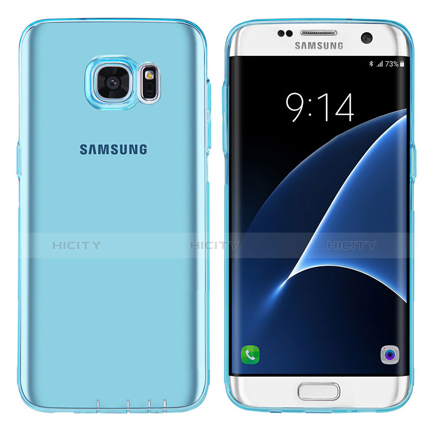 Custodia Silicone Trasparente Ultra Sottile Morbida T07 per Samsung Galaxy S7 Edge G935F Blu