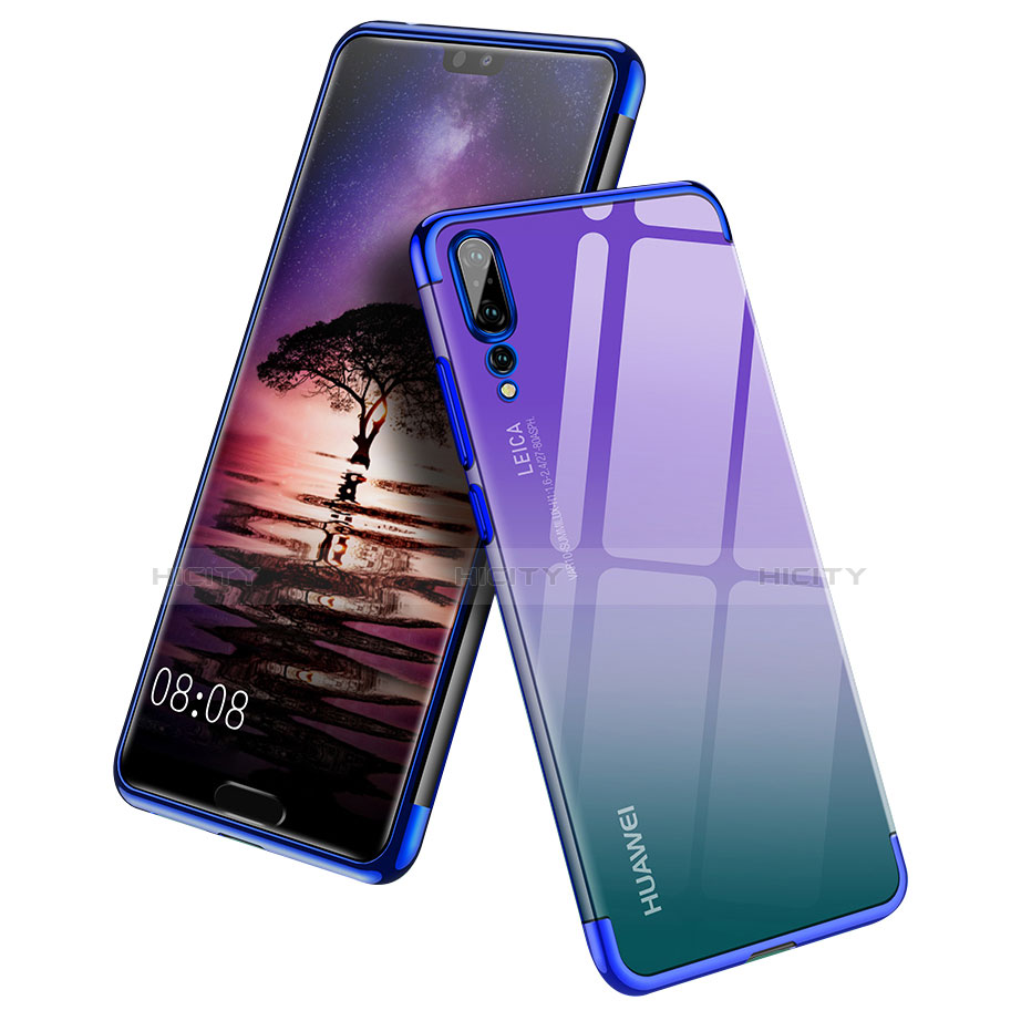 Custodia Silicone Trasparente Ultra Sottile Morbida T10 per Huawei P20 Pro Blu