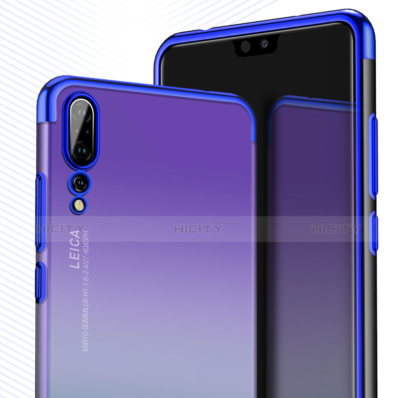 Custodia Silicone Trasparente Ultra Sottile Morbida T10 per Huawei P20 Pro Blu