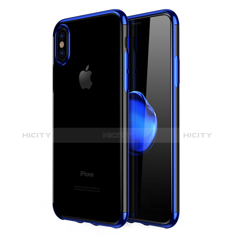 Custodia Silicone Trasparente Ultra Sottile Morbida V07 per Apple iPhone X Blu