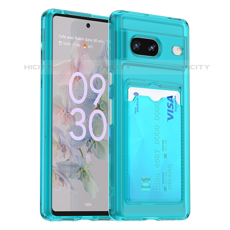 Custodia Silicone Ultra Sottile Morbida 360 Gradi Cover J02S per Google Pixel 7 5G Ciano