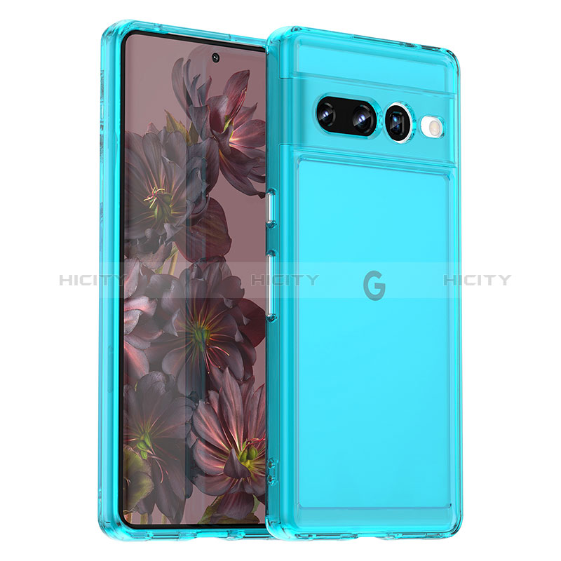 Custodia Silicone Ultra Sottile Morbida 360 Gradi Cover J02S per Google Pixel 7 Pro 5G Ciano