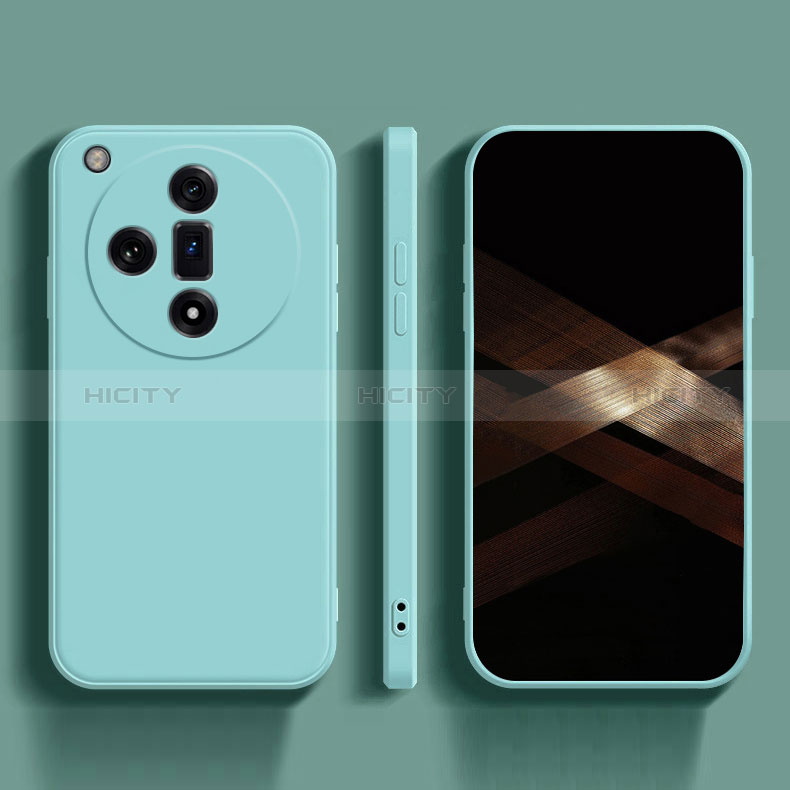 Custodia Silicone Ultra Sottile Morbida 360 Gradi Cover per Oppo Find X7 5G Ciano