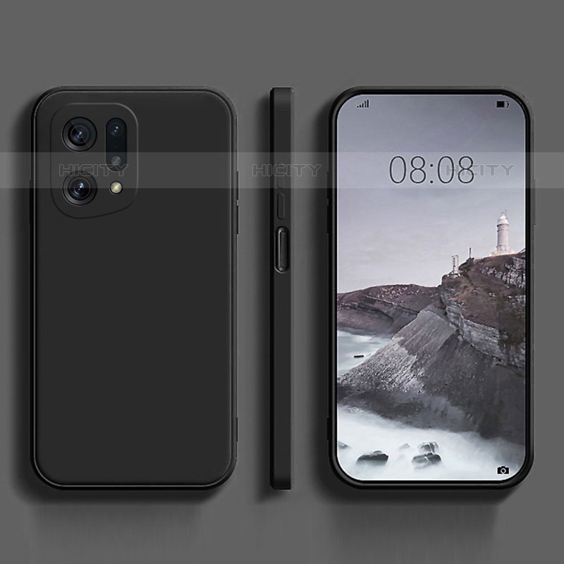 Custodia Silicone Ultra Sottile Morbida 360 Gradi Cover S04 per Oppo Find X5 Pro 5G Nero