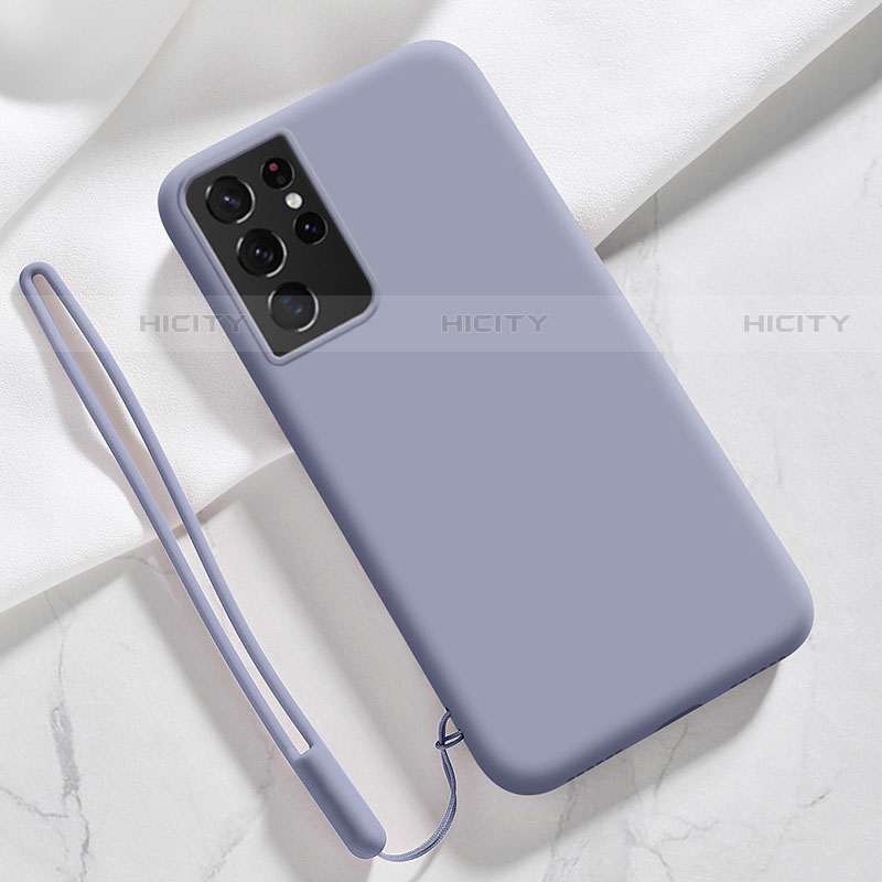 Custodia Silicone Ultra Sottile Morbida 360 Gradi Cover S05 per Samsung Galaxy S21 Ultra 5G Grigio Lavanda