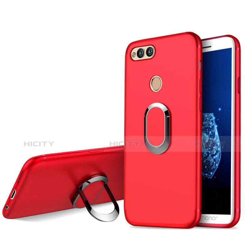 Custodia Silicone Ultra Sottile Morbida con Anello Supporto A01 per Huawei Honor 7X Rosso