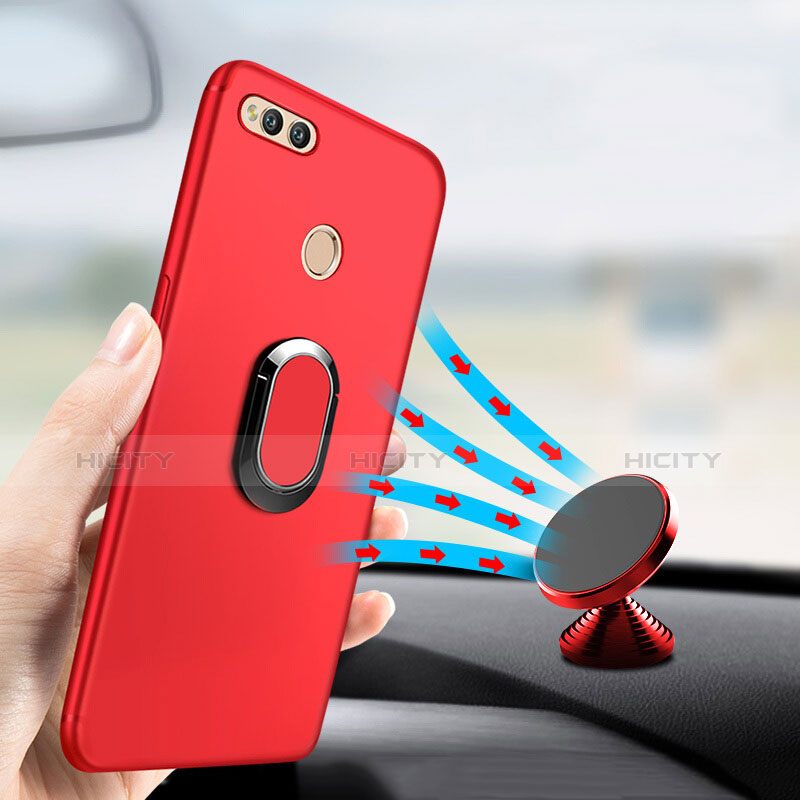 Custodia Silicone Ultra Sottile Morbida con Anello Supporto A01 per Huawei Honor 7X Rosso