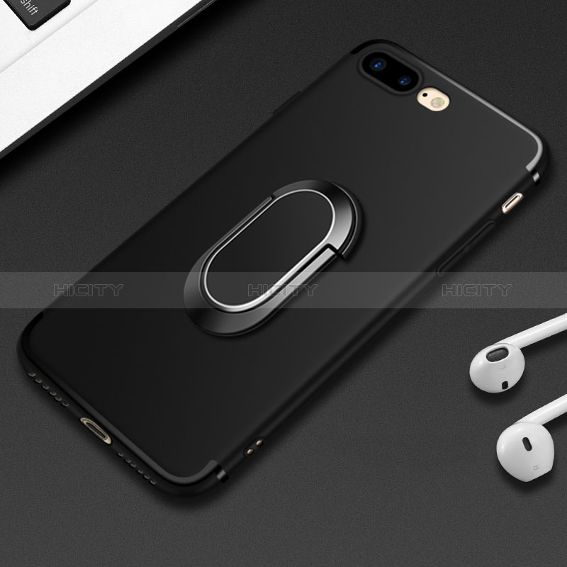 Custodia Silicone Ultra Sottile Morbida con Anello Supporto A02 per Apple iPhone 8 Plus Nero