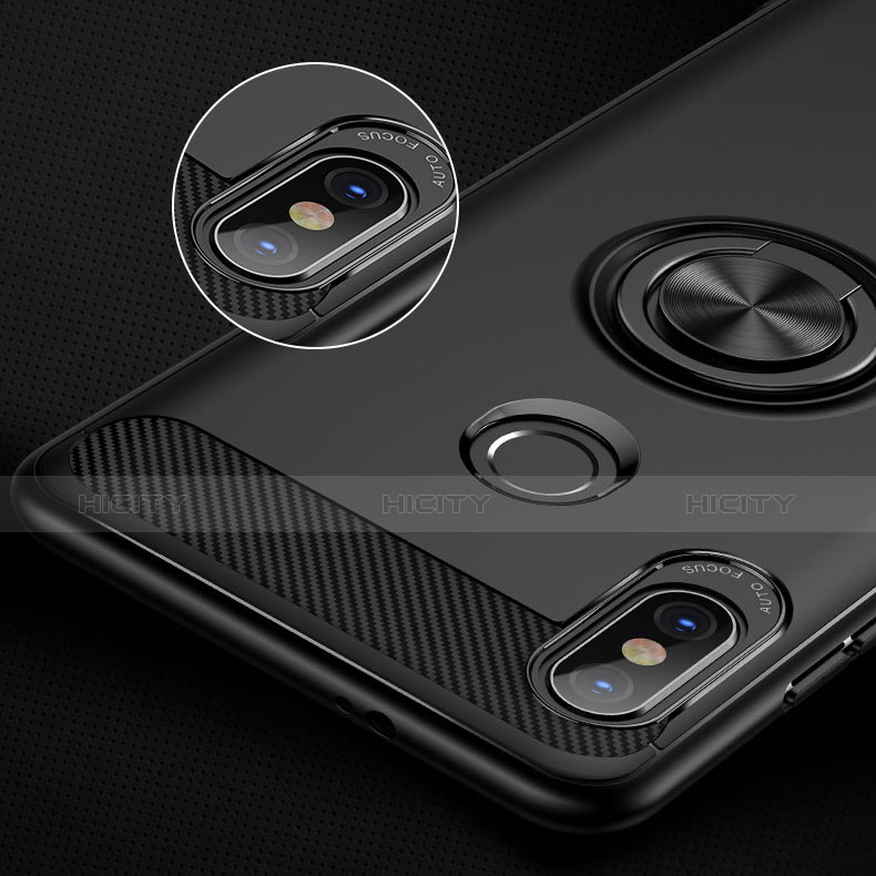 Custodia Silicone Ultra Sottile Morbida con Anello Supporto A02 per Xiaomi Redmi Note 5 AI Dual Camera Nero