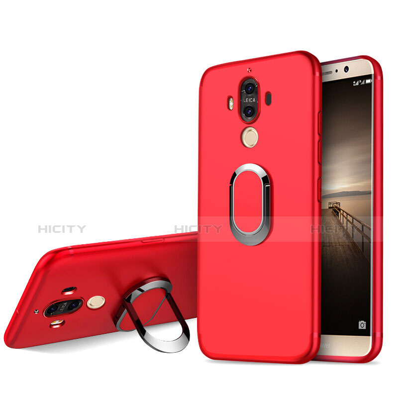 Custodia Silicone Ultra Sottile Morbida con Anello Supporto A04 per Huawei Mate 9 Rosso