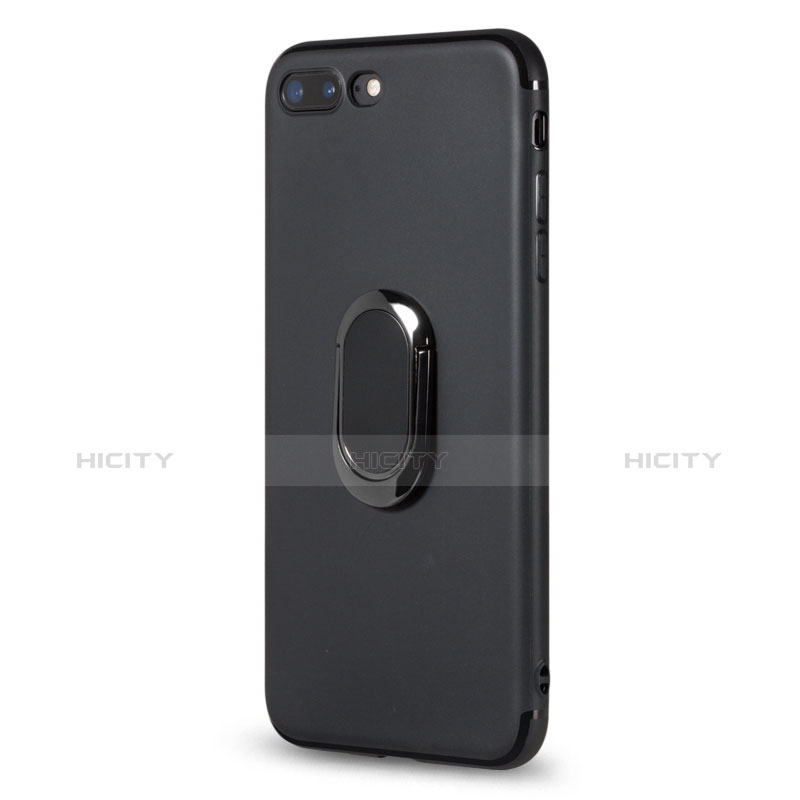 Custodia Silicone Ultra Sottile Morbida con Anello Supporto per Apple iPhone 7 Plus Nero