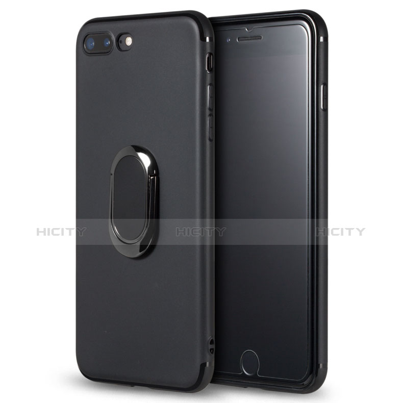 Custodia Silicone Ultra Sottile Morbida con Anello Supporto per Apple iPhone 7 Plus Nero