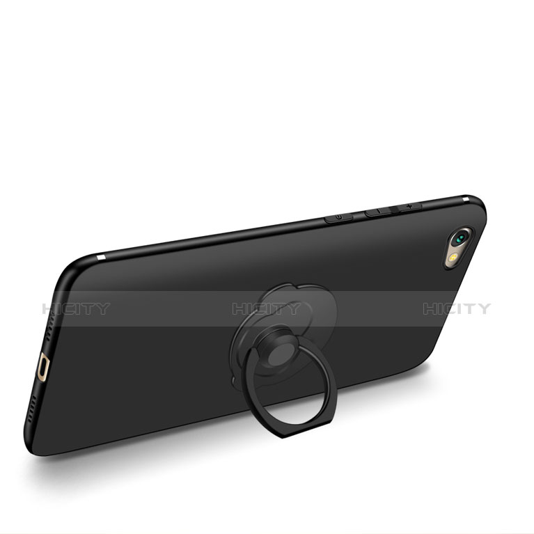 Custodia Silicone Ultra Sottile Morbida con Anello Supporto per Xiaomi Redmi Note 5A High Edition Nero