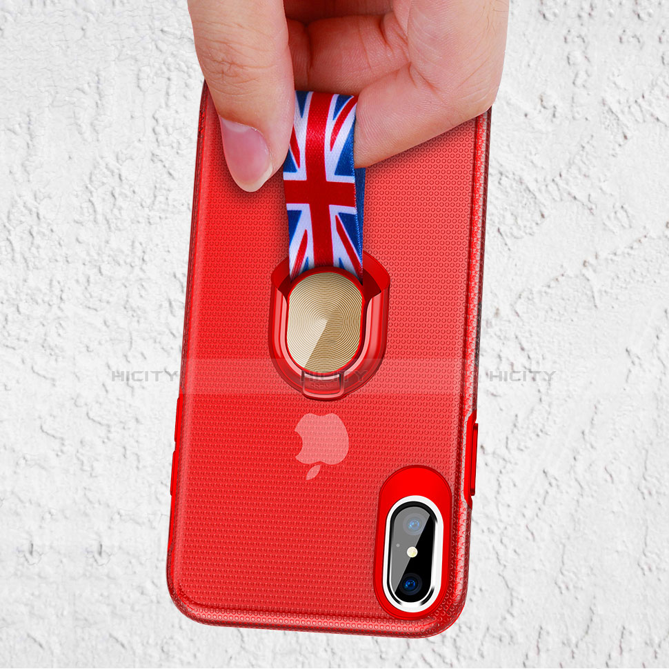 Custodia Silicone Ultra Sottile Morbida con Anello Supporto T01 per Apple iPhone Xs Rosso