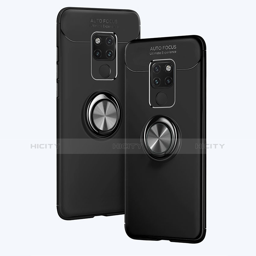 Custodia Silicone Ultra Sottile Morbida con Magnetico Anello Supporto A02 per Huawei Mate 20 Nero