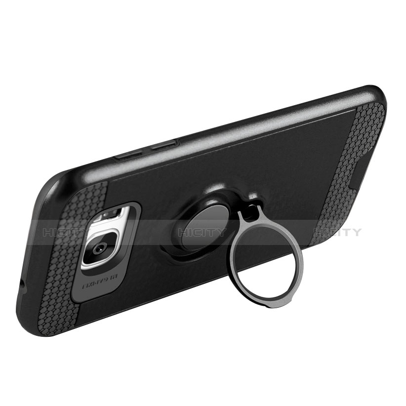 Custodia Silicone Ultra Sottile Morbida con Magnetico Anello Supporto A02 per Samsung Galaxy S7 Edge G935F Nero