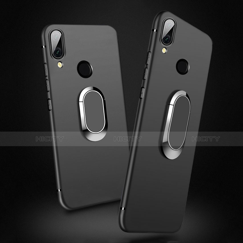 Custodia Silicone Ultra Sottile Morbida con Magnetico Anello Supporto A02 per Xiaomi Redmi Note 7 Pro Nero