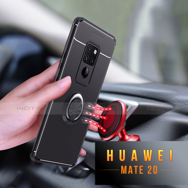 Custodia Silicone Ultra Sottile Morbida con Magnetico Anello Supporto A03 per Huawei Mate 20 Nero