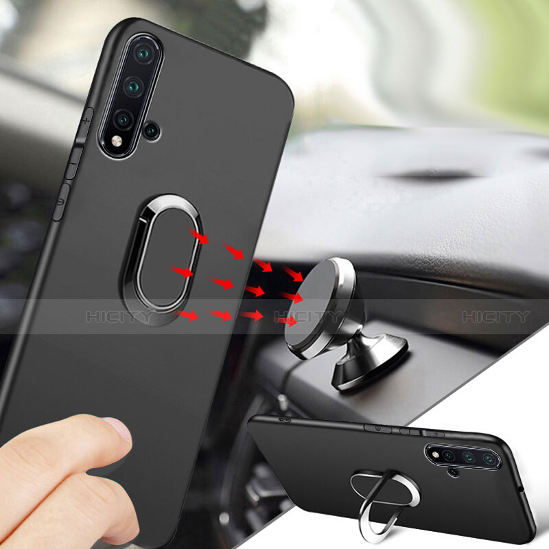 Custodia Silicone Ultra Sottile Morbida con Magnetico Anello Supporto per Huawei Nova 5 Nero