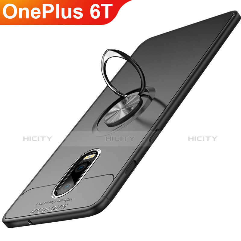 Custodia Silicone Ultra Sottile Morbida con Magnetico Anello Supporto per OnePlus 6T Nero