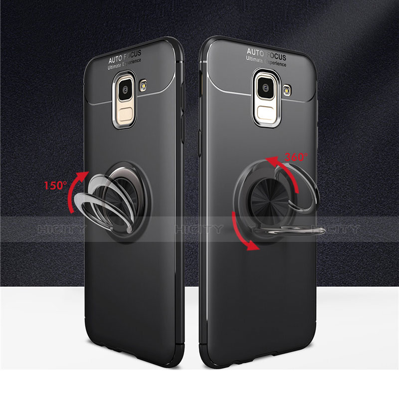 Custodia Silicone Ultra Sottile Morbida con Magnetico Anello Supporto per Samsung Galaxy J6 (2018) J600F Nero