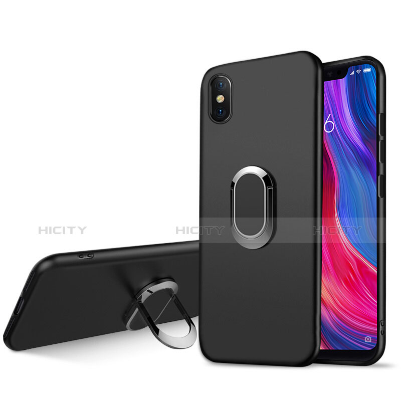 Custodia Silicone Ultra Sottile Morbida con Magnetico Anello Supporto per Xiaomi Mi 8 Screen Fingerprint Edition Nero