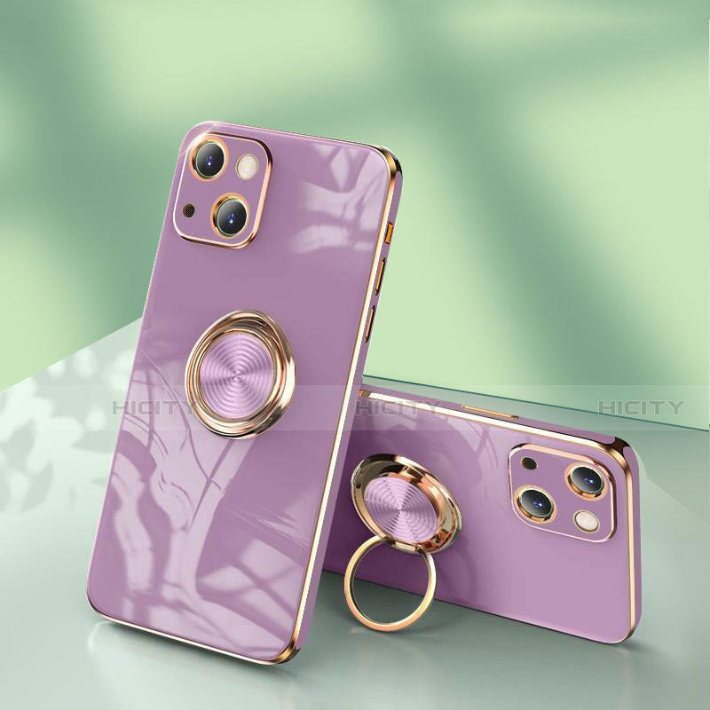 Custodia Silicone Ultra Sottile Morbida Cover con Anello Supporto per Apple iPhone 14 Pro Lavanda