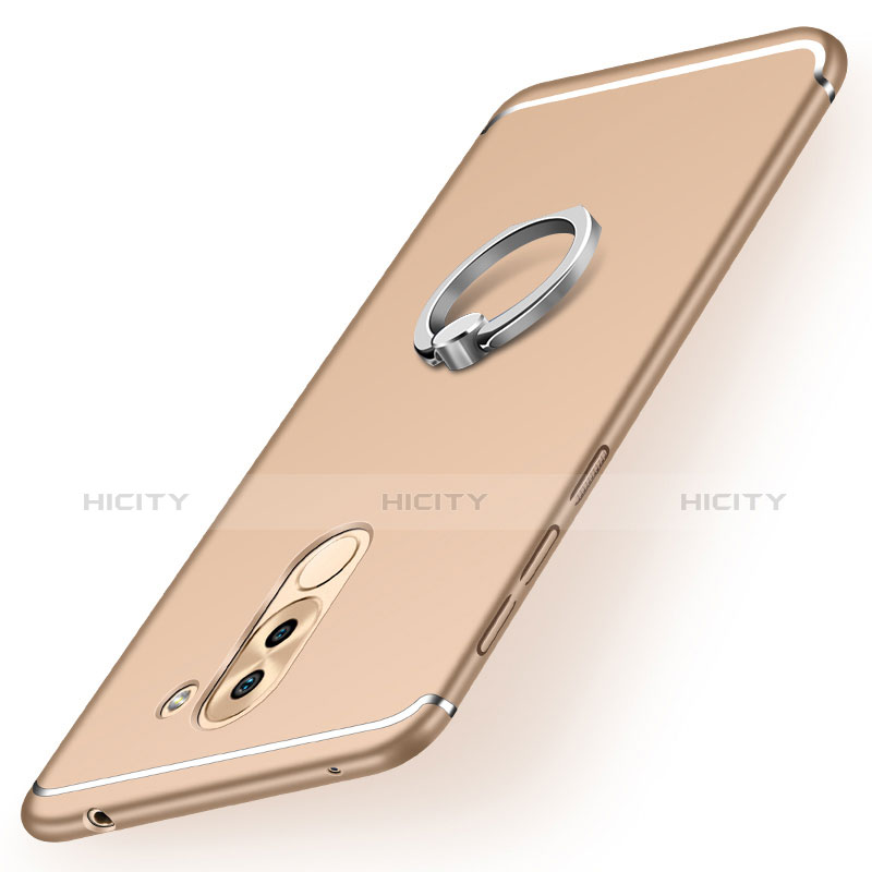 Custodia Silicone Ultra Sottile Morbida Cover con Anello Supporto per Huawei Honor 6X Pro Oro