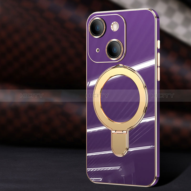 Custodia Silicone Ultra Sottile Morbida Cover con Mag-Safe Magnetic C01 per Apple iPhone 14 Viola