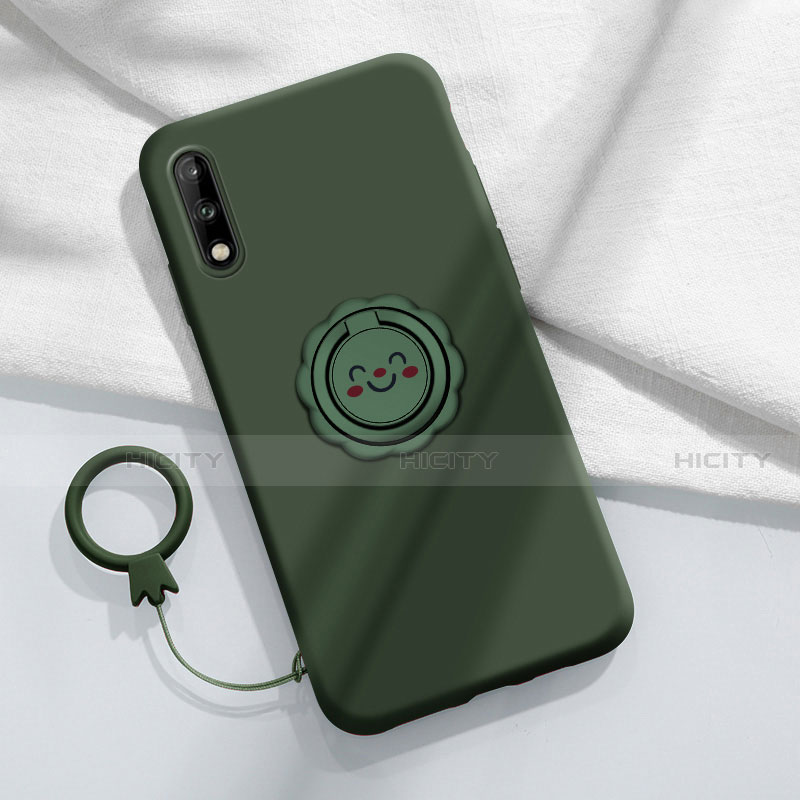 Custodia Silicone Ultra Sottile Morbida Cover con Magnetico Anello Supporto A01 per Huawei Enjoy 10