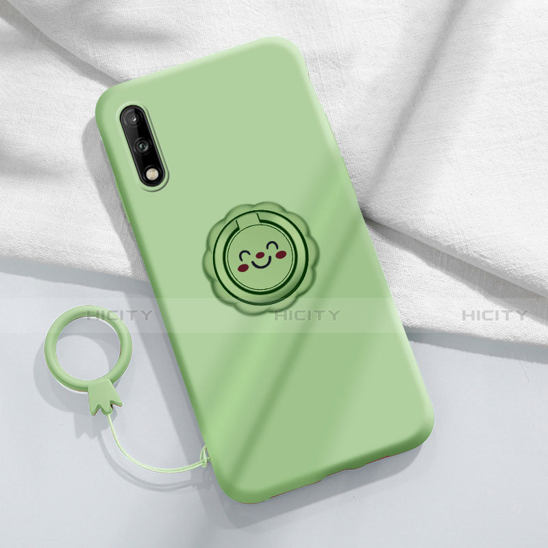 Custodia Silicone Ultra Sottile Morbida Cover con Magnetico Anello Supporto A01 per Huawei Enjoy 10 Ciano