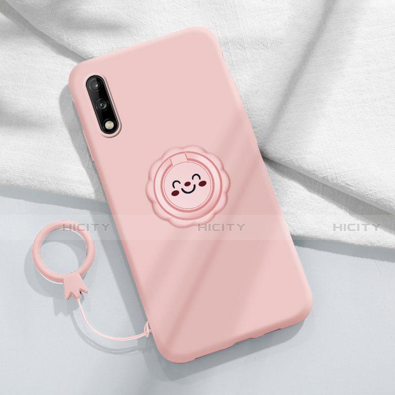 Custodia Silicone Ultra Sottile Morbida Cover con Magnetico Anello Supporto A01 per Huawei Enjoy 10 Rosa