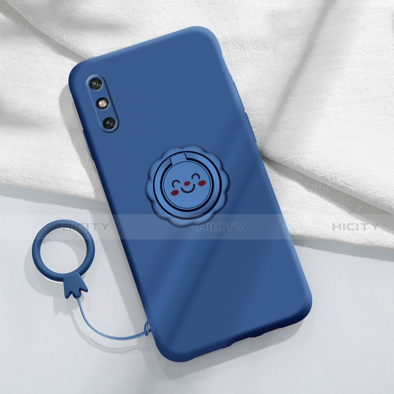 Custodia Silicone Ultra Sottile Morbida Cover con Magnetico Anello Supporto A01 per Huawei Enjoy 10e Blu