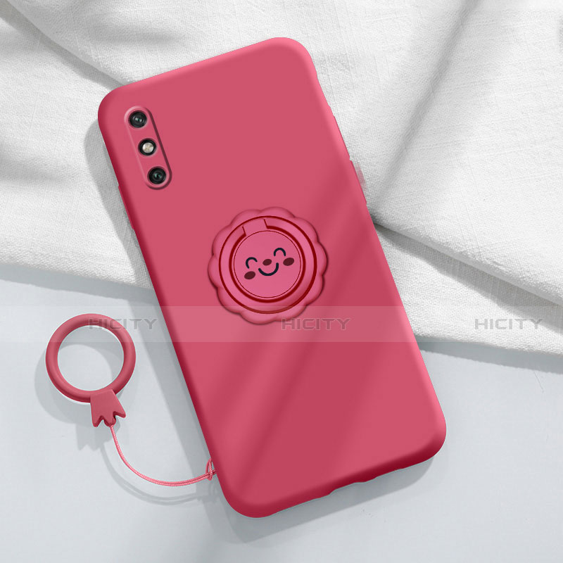 Custodia Silicone Ultra Sottile Morbida Cover con Magnetico Anello Supporto A01 per Huawei Enjoy 10e Rosso Rosa