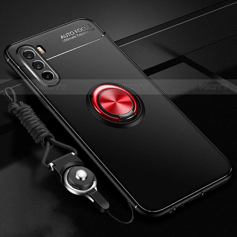 Custodia Silicone Ultra Sottile Morbida Cover con Magnetico Anello Supporto A01 per Huawei Mate 40 Lite 5G Rosso e Nero