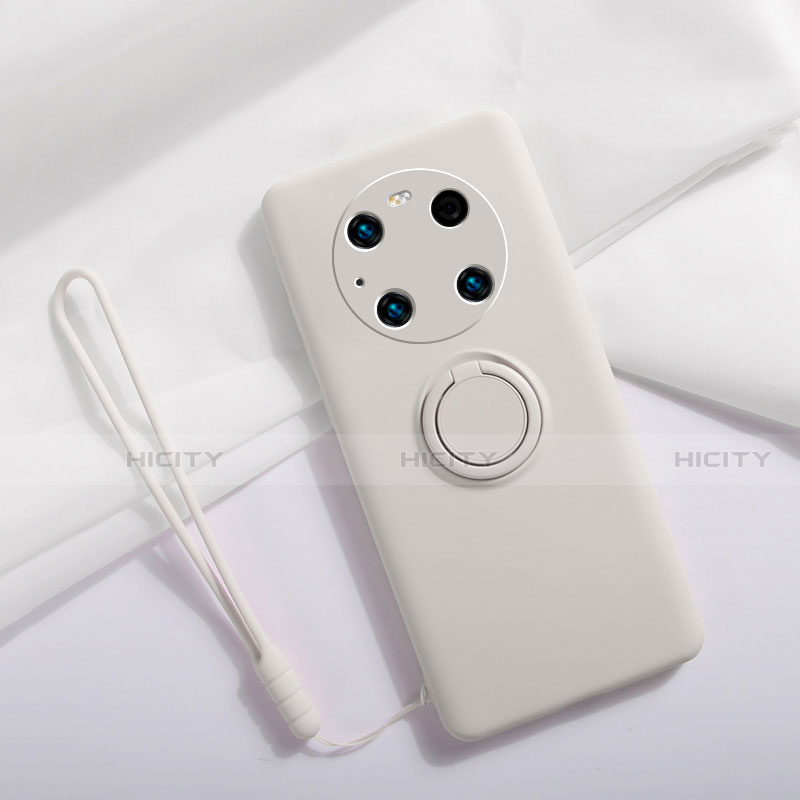 Custodia Silicone Ultra Sottile Morbida Cover con Magnetico Anello Supporto A01 per Huawei Mate 40E Pro 5G Bianco